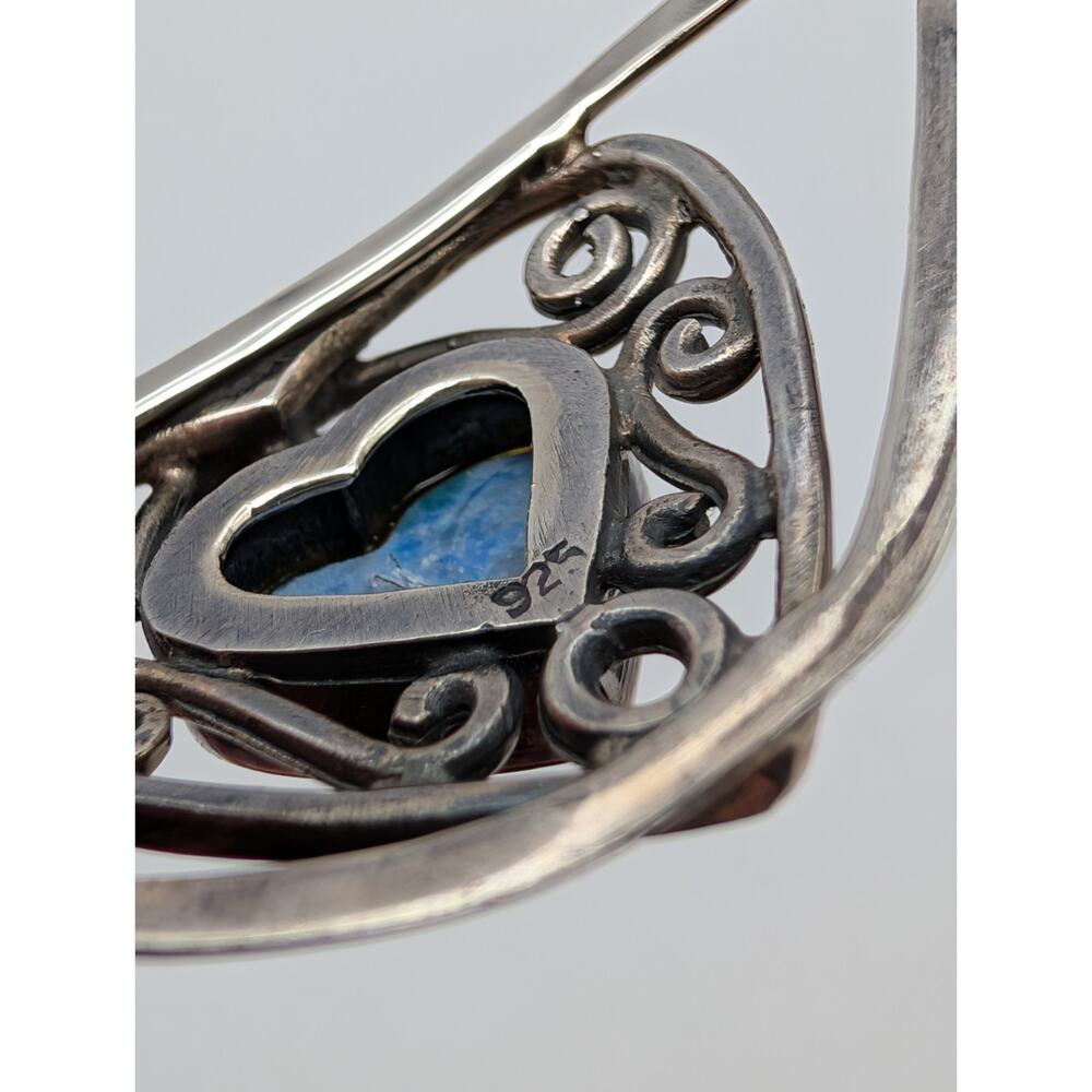 Sterling Silver 925 Bracelet Cuff Bracelet With Heart Shaped Sodalite Stone - Picture 5 of 5
